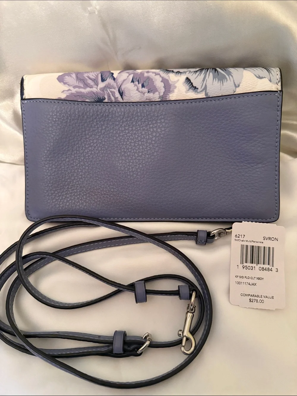 💜Coach Pre Owned Excellent Chalk /Lavender Floral Print Slim Crossbody Wallet -